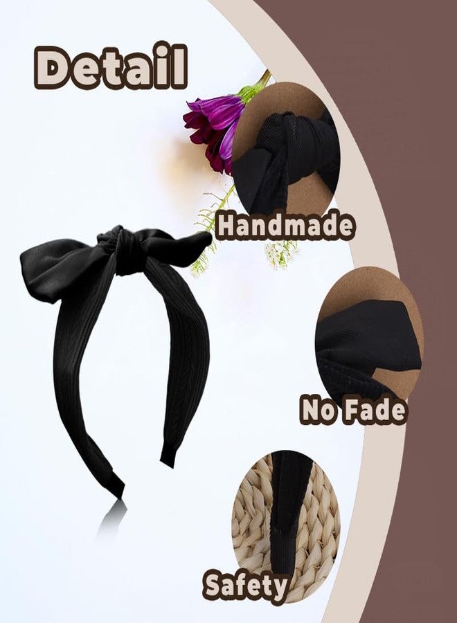 Borhmty Black Bow Wide Headband Hair Accessories for Women Girls Thick Soft Vintage Head Band Hairband Top Knot Knotted Headband Hairband for Women's Hair Simple Solid Bunny Ears Head band for Girls Women - Image 5